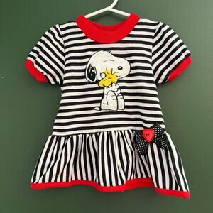 VTG 80s 90s Toddler Girls Peanuts Snoopy Dress Striped 24 mos GUC